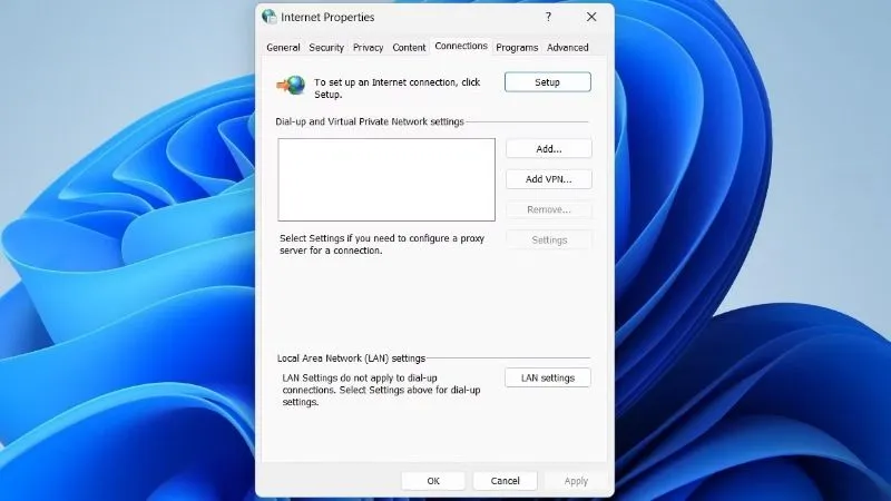 Disable proxy settings using Control Panel